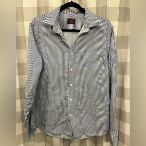 UNTUCKit Navy and White Striped Button Down Shirt